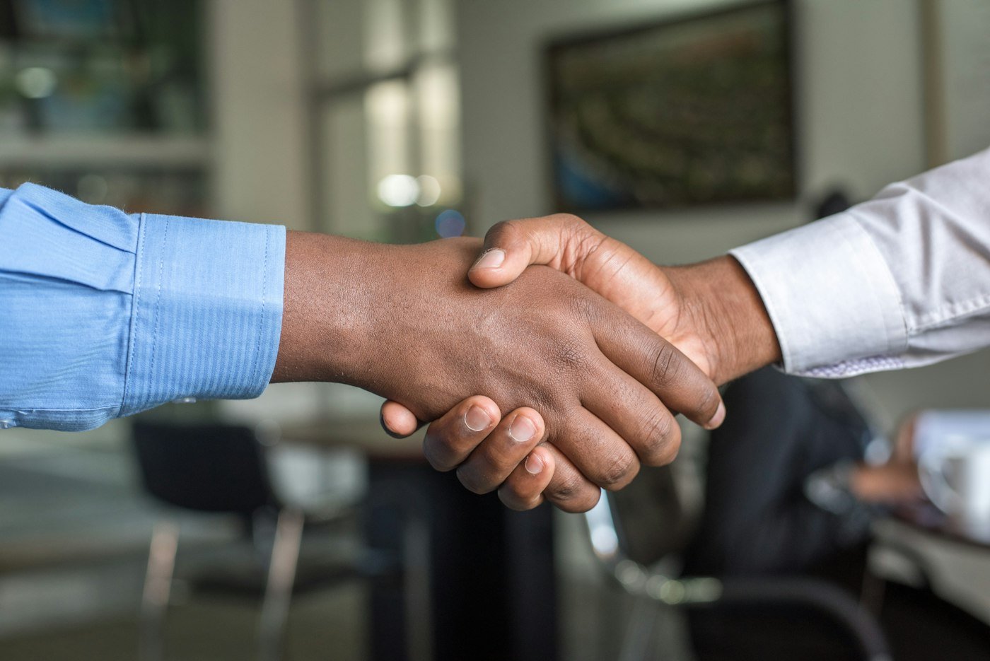 Two people shaking hands on a deal